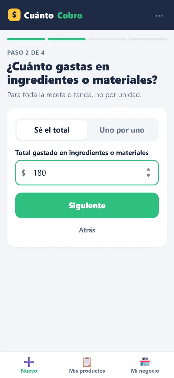 Paso 2: cuánto gastas en ingredientes