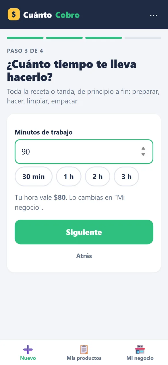 Paso 3: cuánto tiempo te lleva